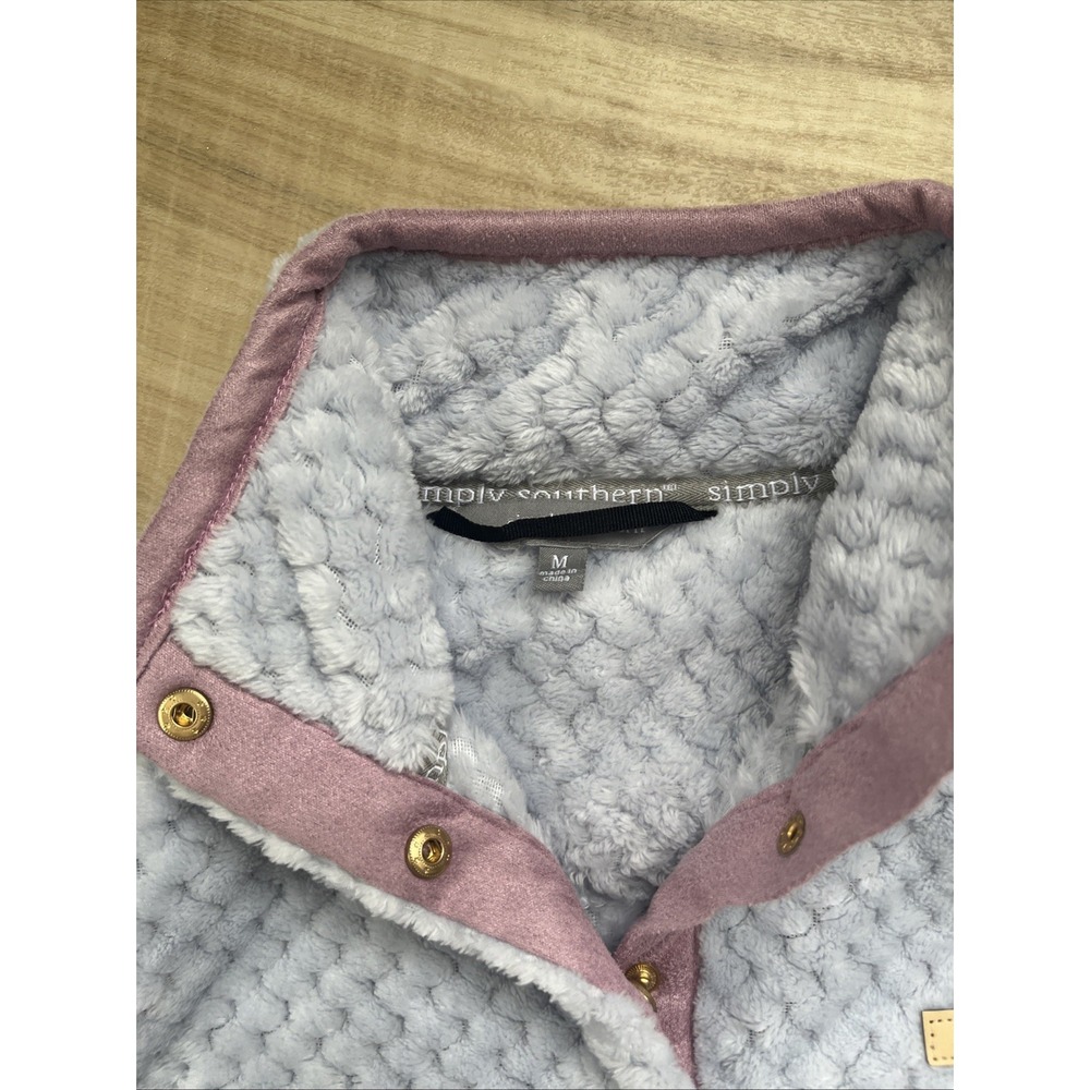 Simply Southern Women's M Fleece Pullover‎ Preppy Textured Sherpa Blue Purple - Picture 3 of 7
